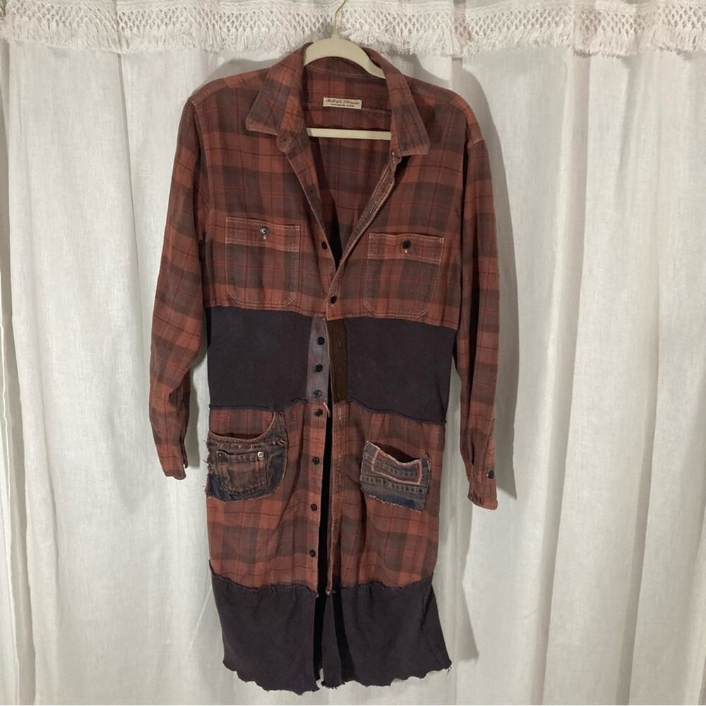 Multiple Threads plaid patchwork long shirt jacket shacket lagenlook boho sz XL